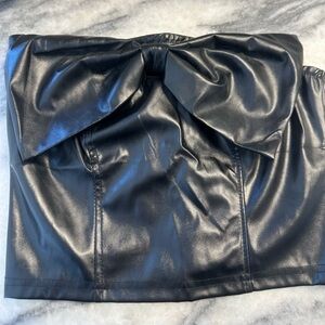 Black Faux Leather Bow Tube Top